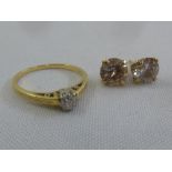 18ct yellow gold and diamond solitaire ring and a pair of 9ct gold and CZ earrings