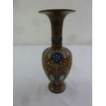 Royal Doulton baluster vase brown ground with floral decorations, marks to the base signed Frank