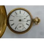 A Keystone Watch Case Co. USA gold plated pocket watch with enamel dial, Roman numerals and