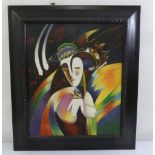 A framed oil on canvas of a female form, 60 x 49.5cm