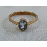 9ct yellow gold and aquamarine solitaire ring, approx total weight 1.5g
