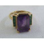 9ct yellow gold amethyst and emerald Art Deco style dress ring, approx total weight 6.5g