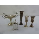 A quantity of silver to include a bonbon dish, two Kiddush cups, a vase and a pepperette