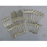 A quantity of antique Kings pattern silver flatware to include knives, forks and spoons, approx 2.