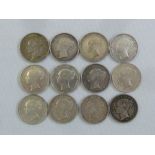 Twelve Victorian Young Head shillings 1838, 1839, 1840, 1841, 1844, 1851, 1853, 1856, 1861, 1862,