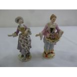 Two Meissen figurines of ladies in 18th century costume, both A/F