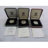 Three proof silver œ2 coins to include 1984 300th Anniversary of the Bank of England, 1985 50 year