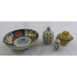 A quantity of Oriental porcelain to include a Satsuma dish, two snuff bottles and a cloisonn‚ tea