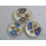 Three Meissen graduated plates decorated with courting couples and flowers, marks to the base