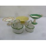 A Coalport tazza, a Victorian tazza, two Portuguese ceramic baskets and a Portuguese tazza