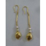 A pair of 18ct and pearl drop earrings, approx total weight 6.6g