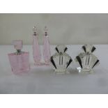 A quantity of Art Deco style coloured glass perfume bottles (5)