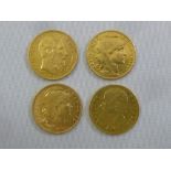Four 20 Franc gold coins, approx total weight 25.6g