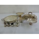 A quantity of silver plate to include dishes, hors d'oeuvre dish and condiments