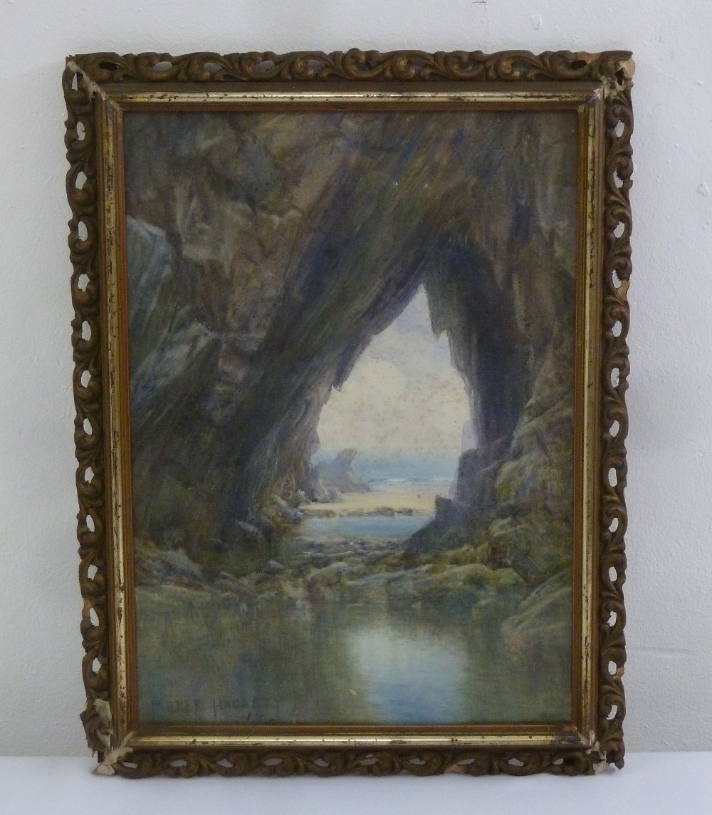 Parker Hagarty framed early 20th century watercolour of caves by the coast signed bottom left, 37.