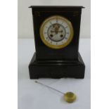 Arnaud Marseille rectangular black slate mantle clock, two train movement, white enamel chapter ring
