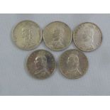 Five Victorian Jubilee Head half crowns 1887, 1889, 1890, 1891, 1892