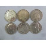 Six Edward VII half crowns 1902, 1906, 1907, 1908, 1909, 1910