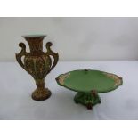 Wilheim Schiller baluster vase with scroll side handles A/F, and a shaped oval fruit stand with