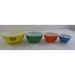 Pyrex 1940s set of coloured mixing bowls, one with original Pyrex label