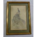 Leopold Munsch framed and glazed aquarelle watercolour and pencil drawing of a lady smoking a