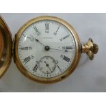 Waltham full hunter gold plated pocket watch, Roman numerals and subsidiary seconds dial