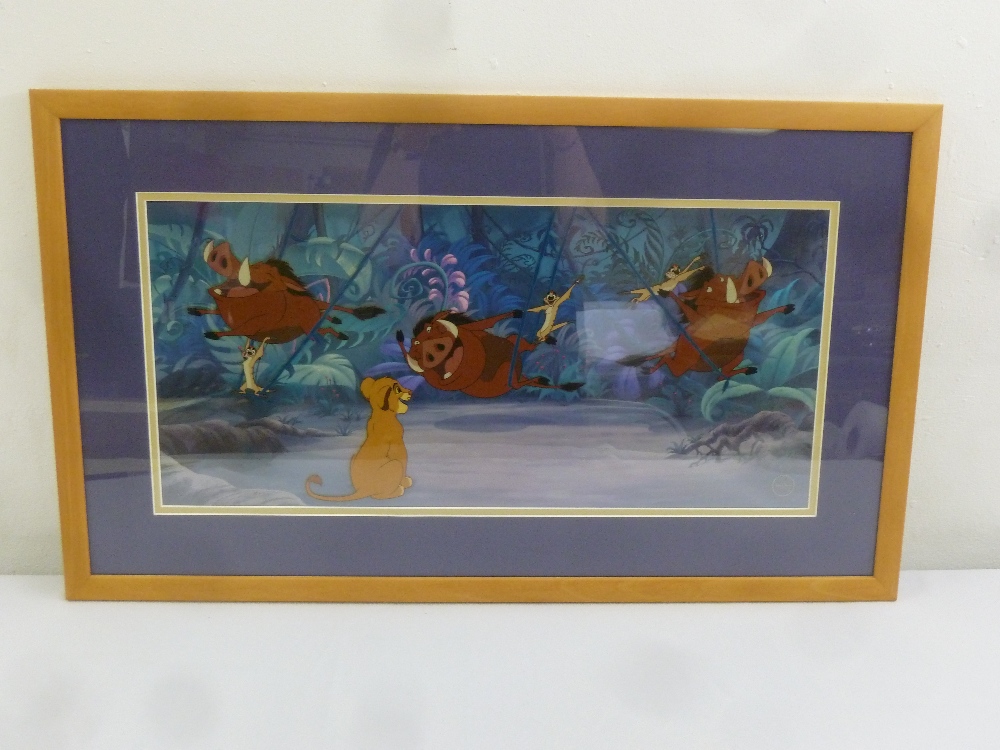 Walt Disney framed and glazed limited edition polychromatic cel of The Lion King Timon and Pumba,