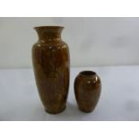 Royal Doulton brown ground ovoid vase and another matching vase