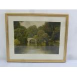 Frederick P. Shuckard framed and glazed watercolour of boats on a river by a bridge, signed bottom