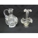 A Georgian cut glass claret jug and a Victorian glass epergne