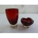 Two Whitefriars red glass vases