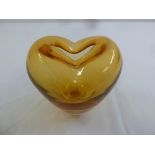 A Whitefriars style amber gold heart shaped vase