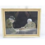 D. Robinson framed and glazed pastel of two gentlemen playing draughts, signed bottom right, 38.5