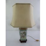A Chinese octagonal porcelain famile rose table lamp with silk shade