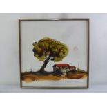 Richard Akerman framed oil on canvas of a farmhouse by a large tree, signed bottom right, 75 x 75cm