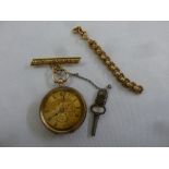 J. Grant of Leeds ladies open face brooch watch to include key, approx total weight 33.7g