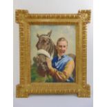 John Berwick framed oil on canvas portrait of Lester Piggott beside the racehorse Orsini, 50 x 40cm