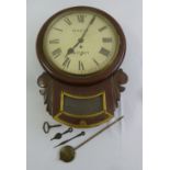 Davis of Witney mahogany cased waiting room clock, enamel dial, Roman numerals, to include key,