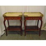 A pair of Epstein rectangular side tables with marble tops and gilded metal gallery on four cabriole