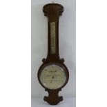 A mahogany banjo mercury barometer and thermometer of customary form