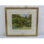 David Pritchard framed and glazed watercolour of an English garden, signed bottom right, 22 x 28cm