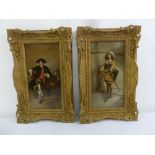 A Rueff a pair of framed oils on panel studies of gentlemen in military attire, signed bottom right,