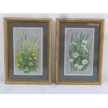 Ernest Leahy two framed and glazed watercolours of flowers, 24 x 14cm