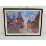 Anatole Krasnyansky framed and glazed limited edition lithograph 63/350 A Town Scene, 43.5 x 62cm