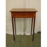 A mahogany rectangular side table with single drawer on four tapering rectangular legs