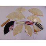 A quantity of French and Chinese decorative fans to include ivory, Mother of Pearl and Abalone three