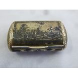 A Russian 19th century silver niello work snuffbox decorated with hunting scenes, the hinged cover