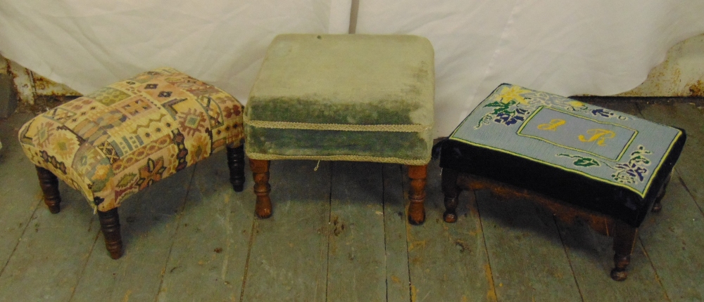 Three upholstered stools of rectangular form