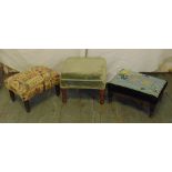 Three upholstered stools of rectangular form