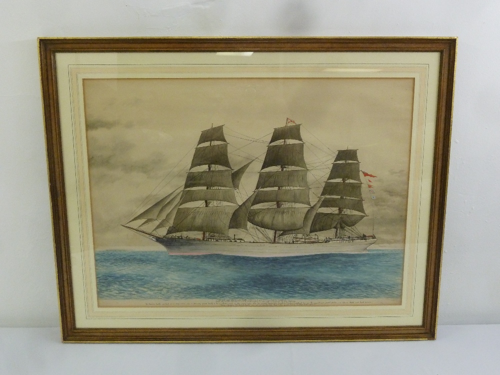 E W H West framed and glazed watercolour of the ship Leicester Castle Liverpool, with full detail in